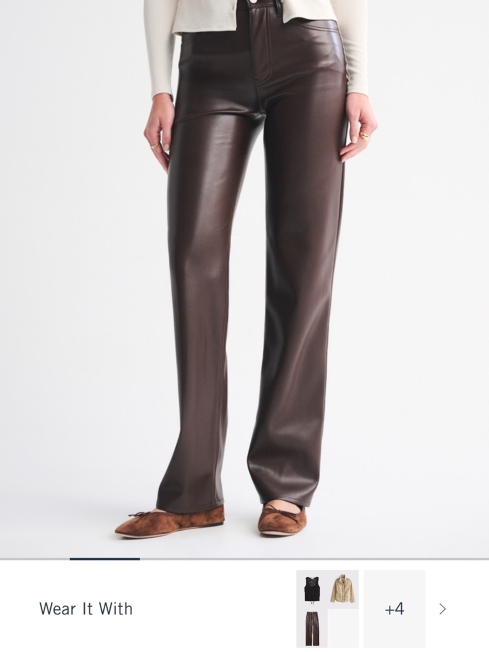 Abercrombie & Fitch Brown Faux Leather Straight-Leg Pants